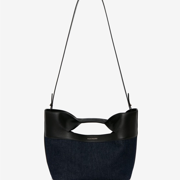 Alexander McQueen small black leather and denim THE BOW bag - Picture 15 of 16